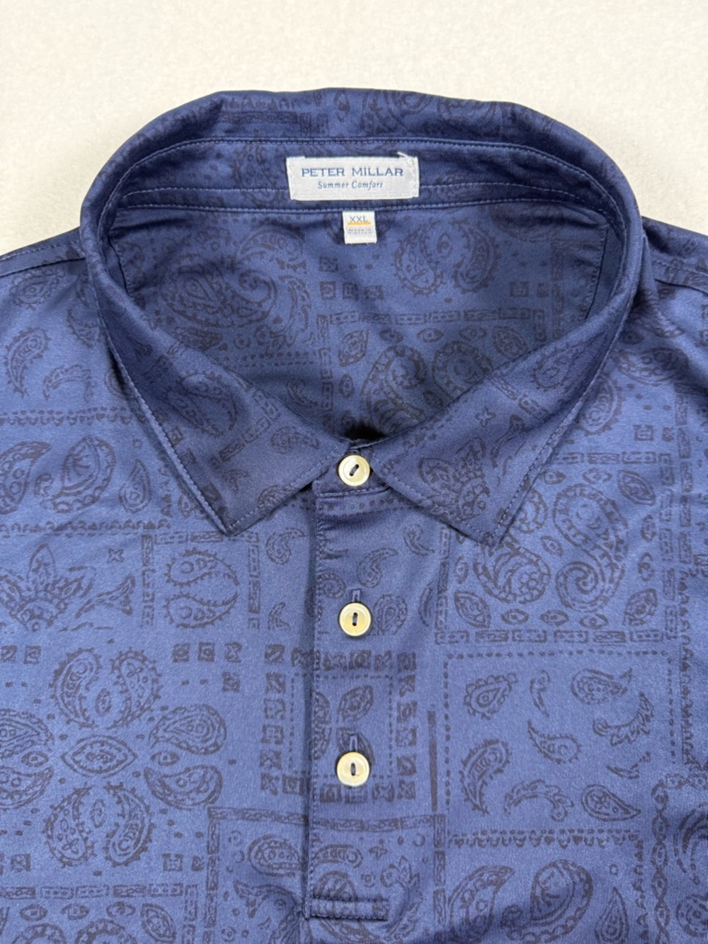Peter Millar Shirt Men's XXL Blue Paisley Print Summer Comfort Performance Polo
